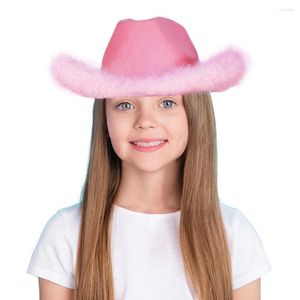 Berets Cowgirl Hats Light Up Pink Tiara Western Style For Women Girl Rolled Fedora Caps Feather Edge Beach Cowboy Hat Sequin Party G1L7