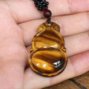 Pendant Necklaces Tiger Eye Stone Necklace Natural Carved Gourd Fulu Lucky Energy Women Men Jewelry Accessories