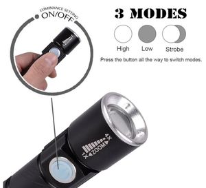USB -laddning av ficklampa Torch KeyChain Aluminium Alloy Waterproof XPE Q5 Torch Powerful Tactical LED Zoomable Outdoor ficklampor Camping Lamp Light Light