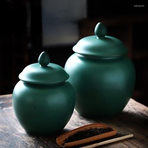 F￶rvaringsflaskor m￶rkgr￶n keramik burk med lock t￤tade te tins godis kaffemat tankstorage containrar dekorativa heminredning