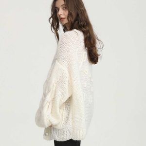 Suéteres suéter tecido à mão crochê mohair solto vento preguiçoso casaco cardigan reto suéter feminino