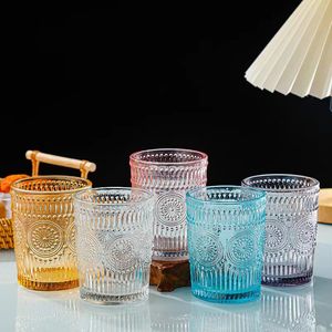 Vintage Drinking Glasses Romantic Water Glasses Embossed Romantic Glass Tumbler for Juice Beverages Beer Cocktail