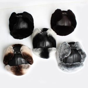 Berets Winter Unisex Warm Genuine Fur Cap Hunting Soldier Earmuff Russian Ski Hat Bomber Hats Fashion Real Sheepskin Caps
