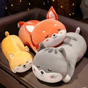 4060 cm Cartoon Animal Husky Cat Plush Toy fylld mjuk liggande Sleeping Pillow Dolls Peluche för barn Födelsedag Xmas Gift J220729
