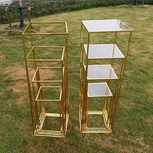 Party Decoration 4pcs Metal Rectangle Arch Frame Wedding Home Backdrop Decor Artificial Flower Vase Cake Food Craft Display Rack