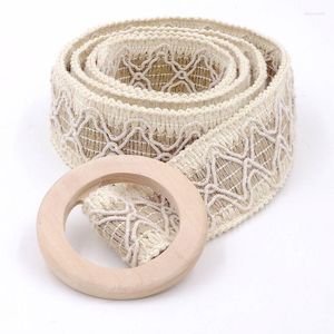 Belts TEELYNN Boho Lace Knitted For Women Dress/Jeans Round Wooden Buckle Waistband Casual Crochet Belt Female Girdle Bohemia