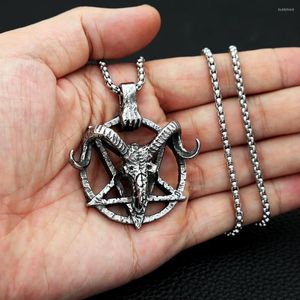Pendant Necklaces Retro Goat Head Necklace For Man Stainless Steel Pentagram Pan God Skull Pendants Occult Vintage Jewelry Gift