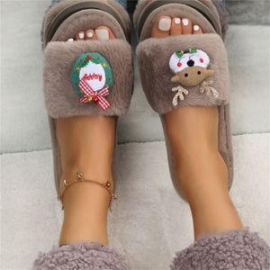 Slippers Ladies Fashion Solid Color Cartoon Christmas Decoration h Casual Flat Cotton 221124