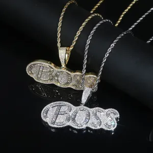 Iced Out neue Boss Brief Anhänger Halskette gepflastert 5A Kubikzirkon Stein mit Seil Chian für Frauen Männer Hip Hop Schmuck Großhandel