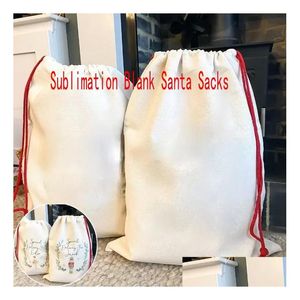 Decorazioni natalizie Dhs Sublimazione Blank Santa Sacks Fai da te Personalizzato Dstring Bag Sacchetti regalo di Natale Tasca Trasferimento di calore Drop De Dhrqd