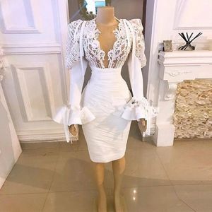 Casual Dresses Little White Party Dress Real Image Long Sleeve Evening Gowns Dubai Arabic Women Lace Applique Cocktail Vestido