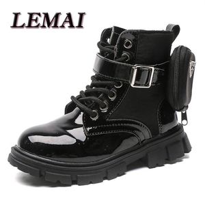 Patent IEATHER Kids Boots Winter Children Fashion Ankel Baby British Shoes For Girls Pocket Toddler Warm Snow2470
