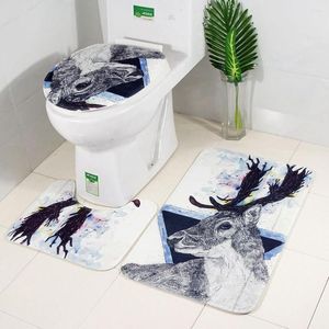 Teppiche Rutschfeste Teppich-Set-Matte Dreiteiliger Druck WC-Cartoon Schwarz-Weiß-Elch-Badezimmer 2022