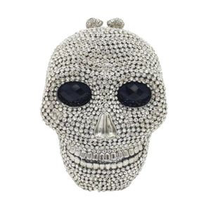 Boutique de Fgg Halloween Novelty Funny Skull Clutch Women Women Silver Evening Bags Party Cocktail Crystal Bolsres and Bolsa 2202117885983