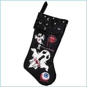 Other Festive Party Supplies Party Supplies Halloween Stocking Decor Outdoor Tree Ornament Ghost Skl Candy Socks Bags Gifts Bag 83 Dhhcb