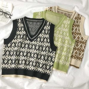 Женские свитера JMPRS Vest Women Sweater Fashion Fashion вязаный Argyle Harajuku