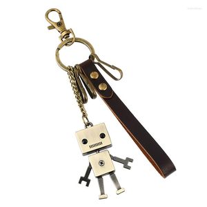 Portachiavi Moda Lega Robot Portachiavi Retro Vera Pelle Bronzo Charm Donna Uomo Bambini Portachiavi Borsa Auto Accessorio Vintage