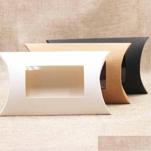 Gift Wrap Kraft Pillow Box With Clear Pvc Window Black Brown White Shape Handmade Candy Soap Packaging 255 N2 Drop Delivery Home Gar Dhqwc