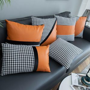 Kudde Houndstooth PU LÄDER KULLOCKASS COVER SOFA FÖROR