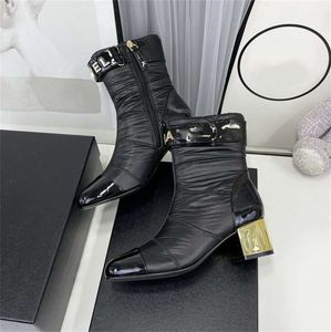 Stiefel Schuhe Nude Schwarz Hochwertige spitze Zehenpartie mit mittlerem Absatz Lange kurze Stiefelschuhe