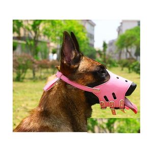 Dog Collars Leashes Adjustable Pet Dog Muzzles Pu Biting Barking Walking Safe Head Collars Supplies Black Pink Drop Delivery Home G Dhwfe