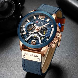 Curren Casual Sport Watches for Men Blue Top Brand Luxo Militar de couro Mille