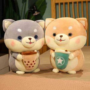 1PC Śliczne 2045 cm Shiba inu Plush Dog Picie bąbelka Zabawa herbaty nadziewana miękka zwierzę boba poduszka lalka dla dziewcząt ldren urodzinowy prezent j220729