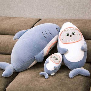 Shark Hugs Popularna poduszka do spania towarzysz Towarzysz Prezent Shark Śliczne przytulne zwierzęce poduszki rybne zabawki dla LDREN 80CM J220729