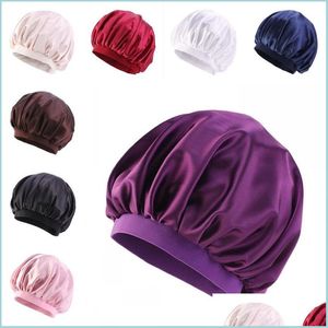 Dusch Caps Lady Satin Silk Monterade Sleep Hatts Dusch Caps Head Wrap Hair Care Bonnets Elasticity Bath Hat Circar Bedroom Products Dr Dhndy