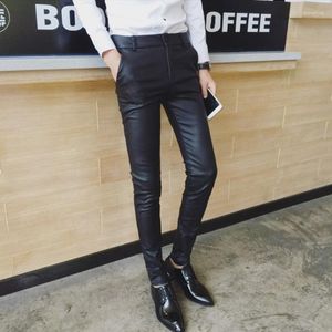 Erkekler Pantolon Mens Yaz Pu Deri Moda Kore Sıska Sıska Kalem Esnek Ofis İş Gündelik Uzun Pantolon Biker