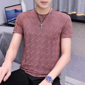 Men's T Shirts Men's Short-sleeved T-shirt Lapel Middle-aged Silk Striped Thin Section