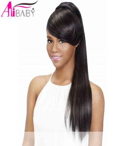 Saç patlaması ile 24inç sentetik at kuyruğu siyah renk düz yanlış saç klipsi saç kuyruğunda kadınlar için alibaby 220208