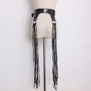 Belts Fashion Boho Women PU Leather Skirts Wide Belt Long Tassel Corset Club Party Slim Fringe Skirt For Female Black Punk Waist