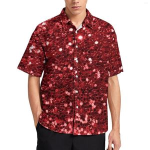 Männer Casual Hemden Rot Pailletten Hemd Mann Sparkly Bling Print Sommer Harajuku Blusen Kurzarm Übergroßen