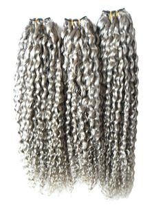 Gray hair extensions weave kinky curly human hair bundles 3PCSLOT virgin brazilian wave hair weavesDouble drawnNo shedding1750416