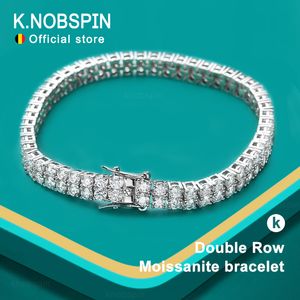 Bracciale tennis KNOBSPIN a doppia fila con perline 3mm Argento sterling placcato oro bianco Diamante da laboratorio con GRA per donna Uomo 221119