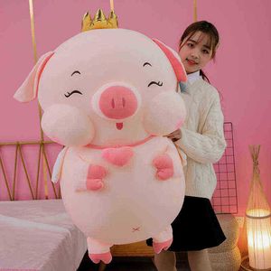 Güzel yumuşak pamuklu domuz peluş bebek dolu pembe taç melek melek domuz bebek yazılımı yastık hediyesi kız arkadaşı için 305060cm j220729