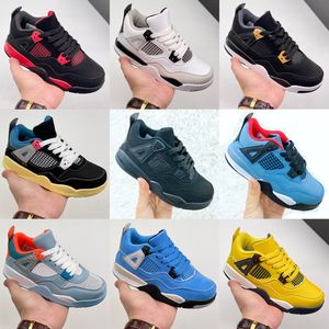 Kids Basketball Shoes Pure money Jumpman 4S IV Bred Alternate Black Cat Outdoor Sports Sneaker 4 OG Motorsports Pink Cool Grey Fire Red Thunder Sneakers Size 22-37