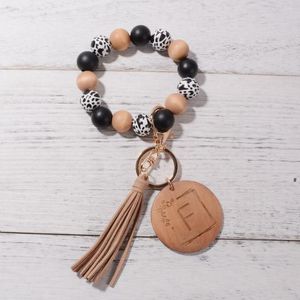 Charm Armband Rainbery Leopard Print Bead Armband Fashion Bag Pendant Round Wood Chip A-Z Letters JB0799