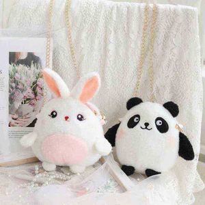 Cartoon Cute Plush Rabbit Metal Bag Bag Kawaii Panda Backpack Sched Rabbit Toys Ldren Crossbody Bag Girls Prezent urodzinowy J220729