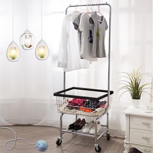 Clothing Storage Furniture For Home Standing Coat Rack Stainless Steel Tube Shoe Clothes Basket Multifunctional Movable Hanger