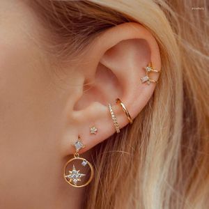 Studörhängen Vintage Exquisite Star Zircon Earring S925 Silver Needle Micro Inlaid Ear Clip Set For Women Girls Fashion Jewelry