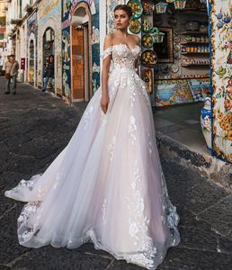 Illusion Wedding Dress Tulle with Lace Appliques Sexy Off the Shoulder A-line Summer Bride Bridal Gowns Vestidos De Noiva