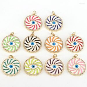 Pendant Necklaces 10Pcs Round Design Enamel Eye Jewelry Zircon Charms Gold Color Metal Copper Vintage Micro Pave Findings