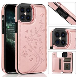 Butterfly präglad färgläderplånbok för iPhone 15 14 Pro Max 13 12 11 SE XS MAX PU Telefonväskor täcker för Samsung S23 S22