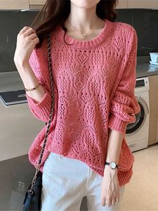 Damenpullover, koreanische Mode, dünn, cool, Pull-Pullover, gelbe Ohals-Mesh-Tops, Damen-Mesh-Shirt, aushöhlen, Sommer, lose Strickpullover, Tops J220915