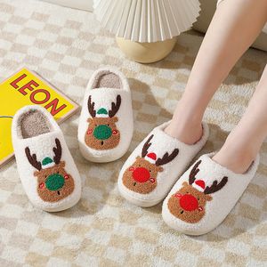 Slippers Women Winter Fluffy Fur Plush Fleece Flat Christmas Elk Cotton Indoor for Couple Cartoon Shoes 221124