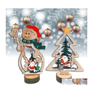 Juldekorationer Juldekorationer Tree Wood Ornaments Table Santa Claus Snowman Home 2022 Year Craft Pendants Decoration DHTPC