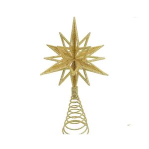 Juldekorationer Juldekorationer Guld/Sier Glitter Tree Top Iron Star for Home Xmas Ornament Navidad ￅr 2022 Drop Deli DHCL5