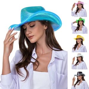 Berets Vintage Cowgirl Hut Frauen Männer Filz Damen Cowboy Hüte Party Pailletten Western Typ Top Motorhaube Cosplay LED Licht